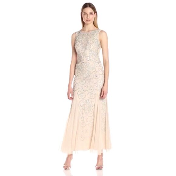 Aidan Mattox Champagne V-Neck Illusion Gown Size 2 - Picture 15 of 16